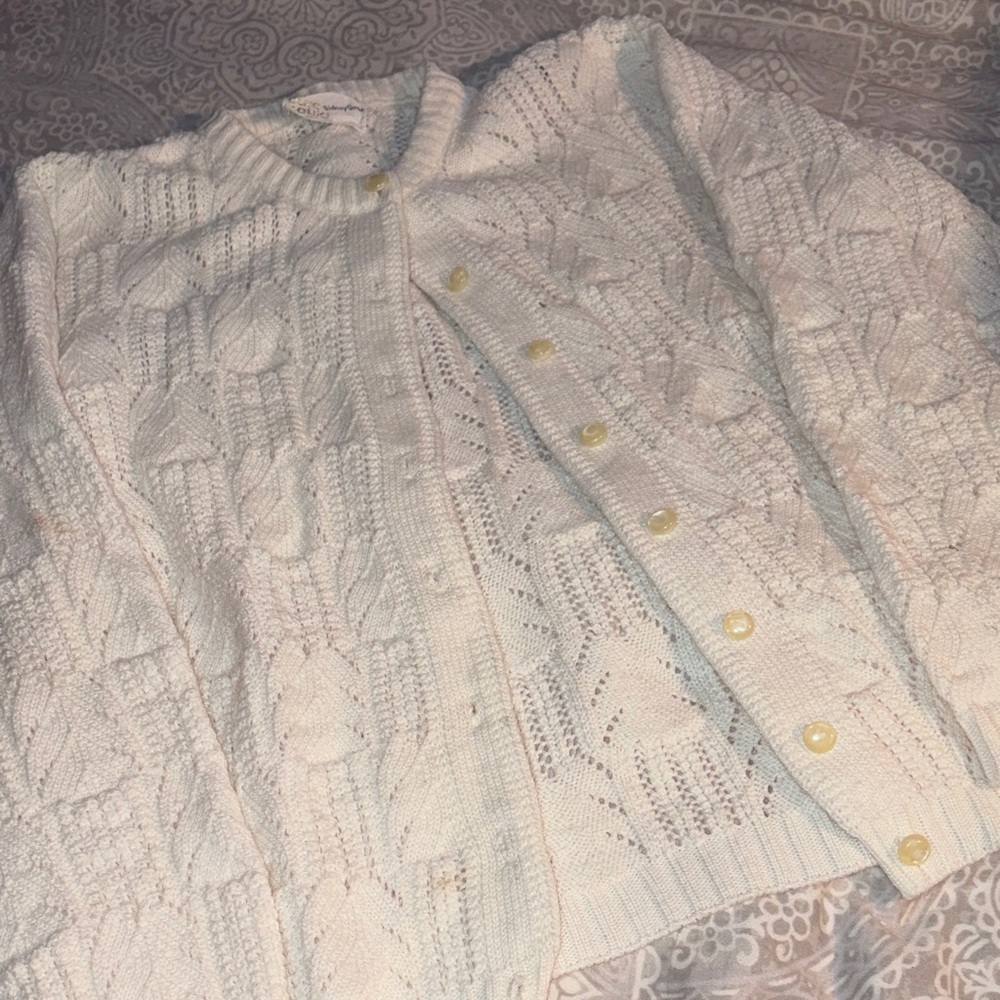 Classic White Cable-Knit Button Cardigan Sweater - Women